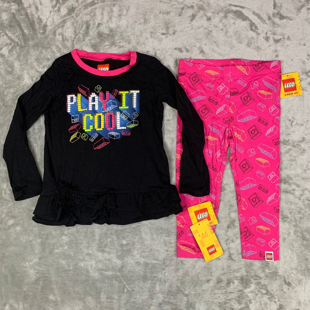NEW LEGO Girls 2-Piece Outfit Set Size 3T Pink Black Play It Cool Shirt Leggings